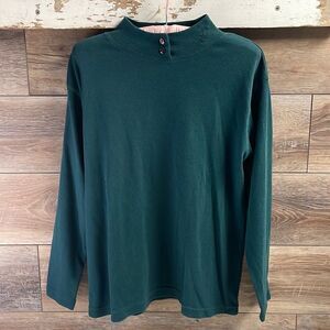 CHRYSANTHEME Button Turtleneck Long Sleeve Pullover Top Green Size Small Vintage